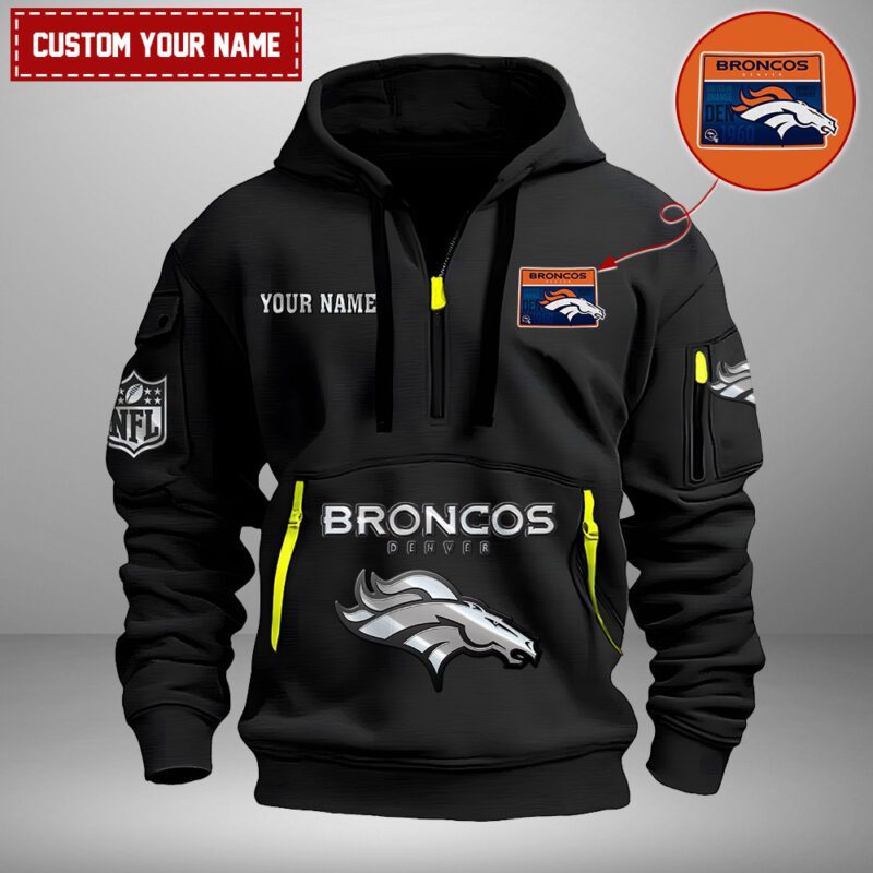 Denver Broncos Nfl Personalized State Logo Quarter Zip Hoodie