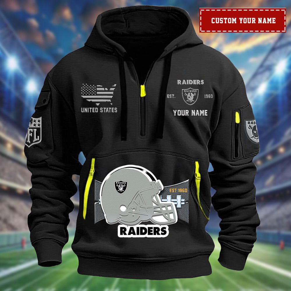 Las Vegas Raiders Personalized Big Logo Nfl Quarter Zip Hoodie For Fans
