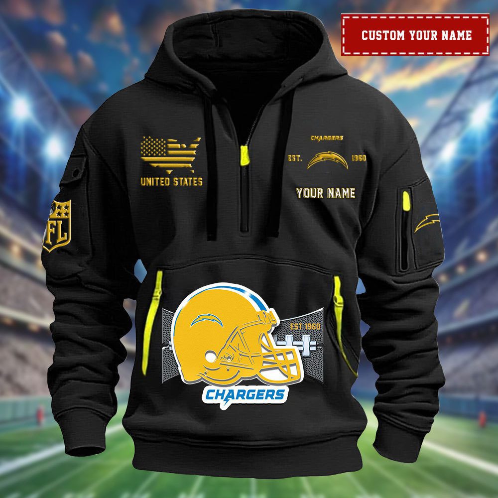 Los Angeles Chargers Personalized Big Logo Nfl Quarter Zip Hoodie For Fans