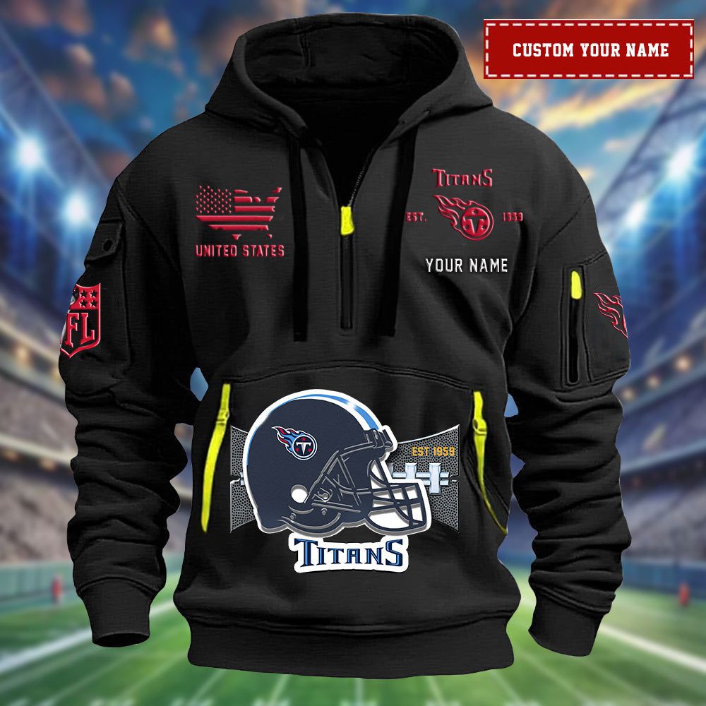 Tennessee Titans Personalized Big Logo Nfl Quarter Zip Hoodie For Fans