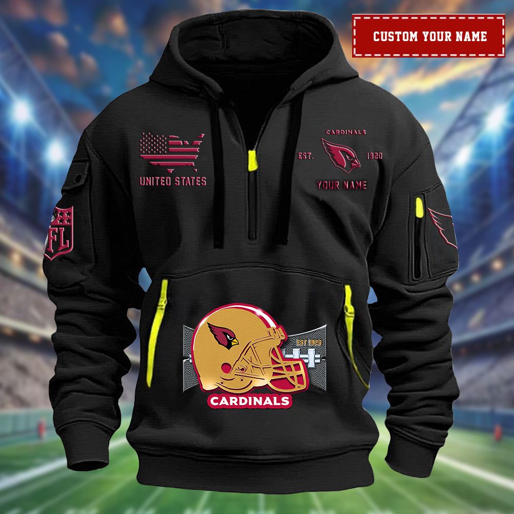 Arizona Cardinals Personalized Big Logo Nfl Quarter Zip Hoodie For Fans
