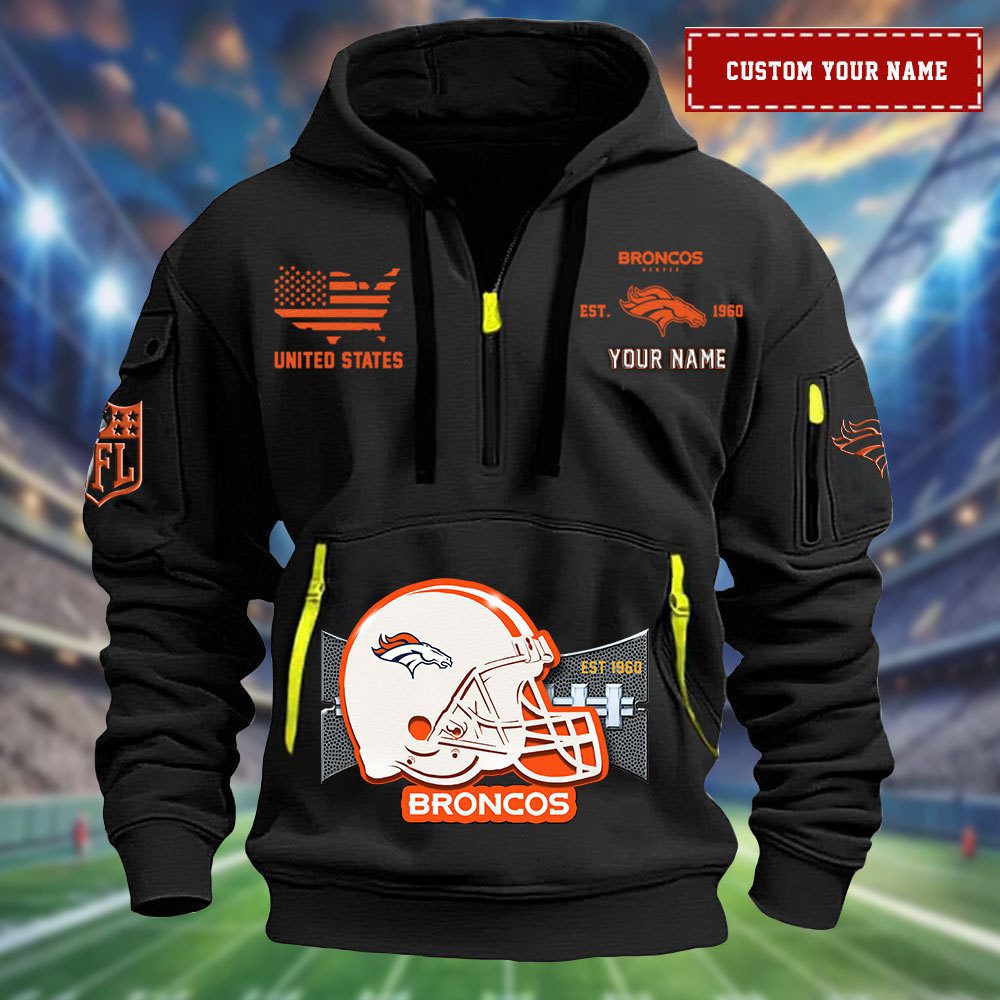Denver Broncos Personalized Big Logo Nfl Quarter Zip Hoodie For Fans