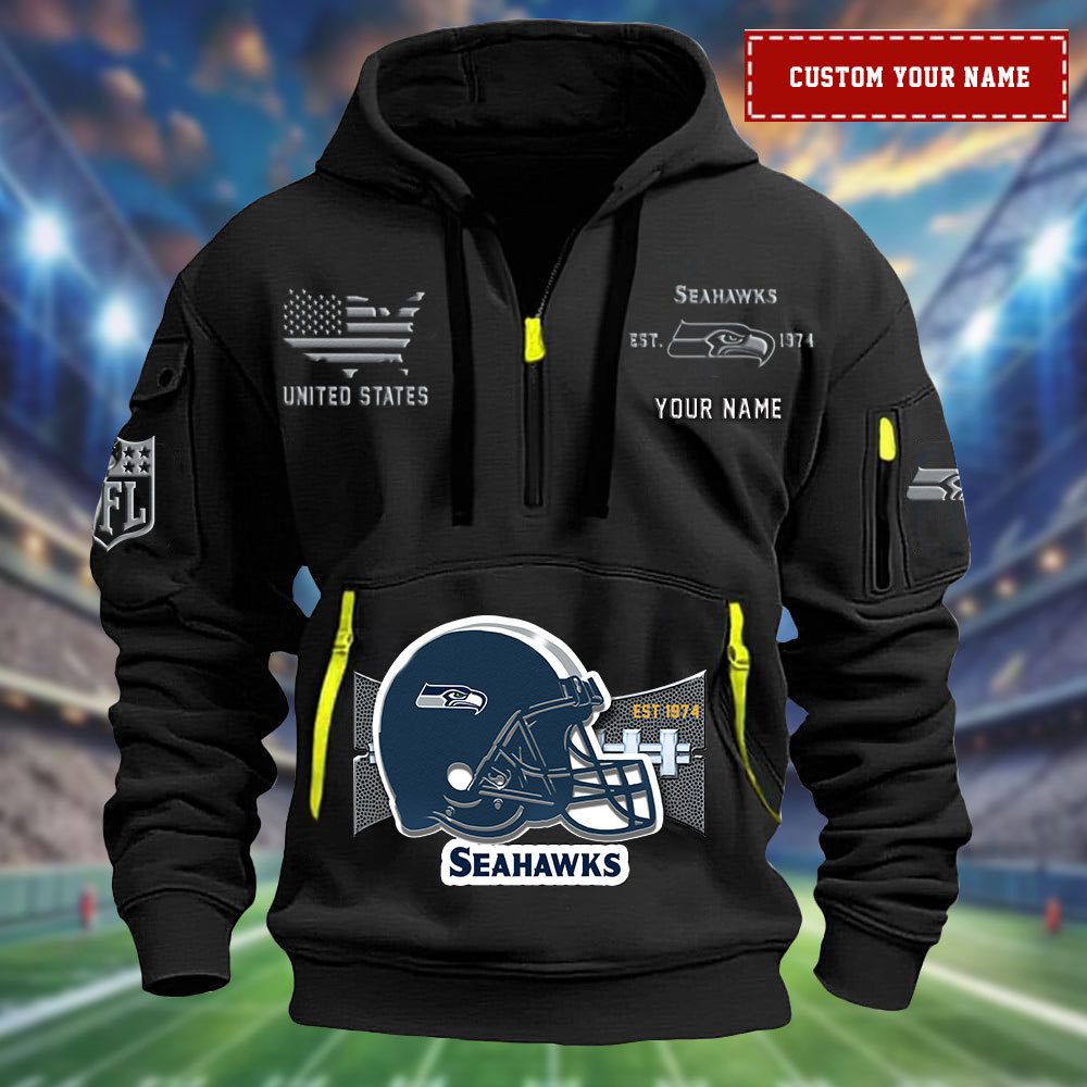 Seattle Seahawks Personalized Big Logo Nfl Quarter Zip Hoodie For Fans