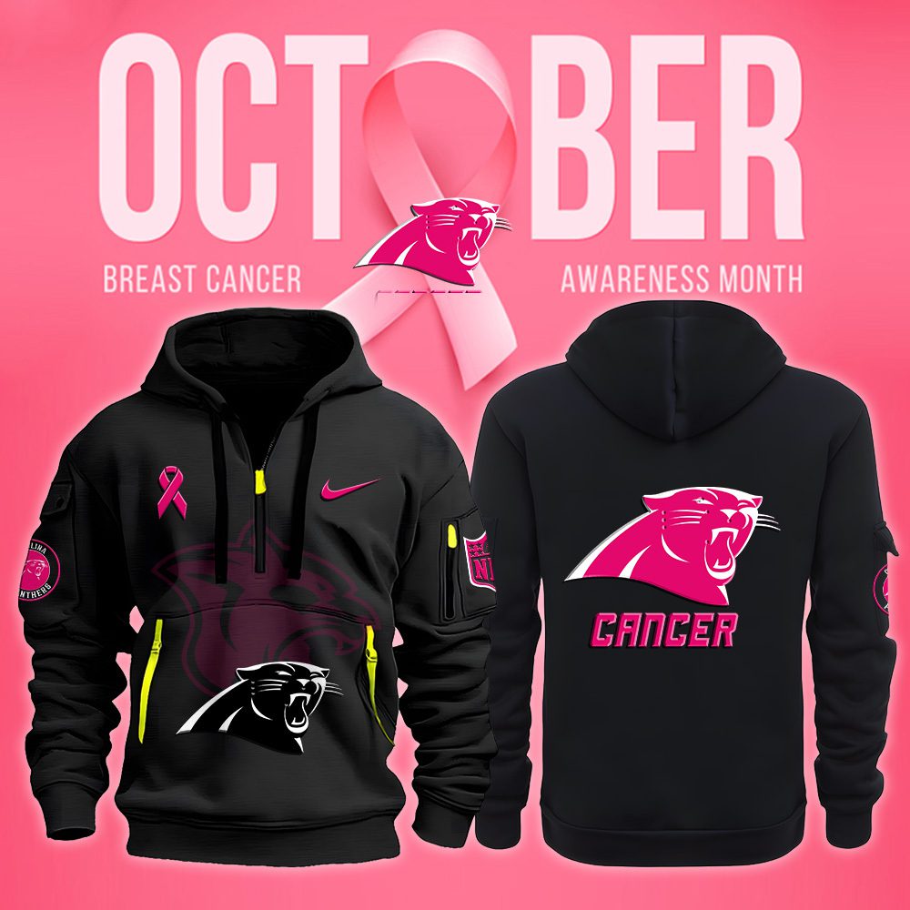 Carolina Panthers Nfl October Breast Cancer Awareness Month Quarter Zip Hoodie