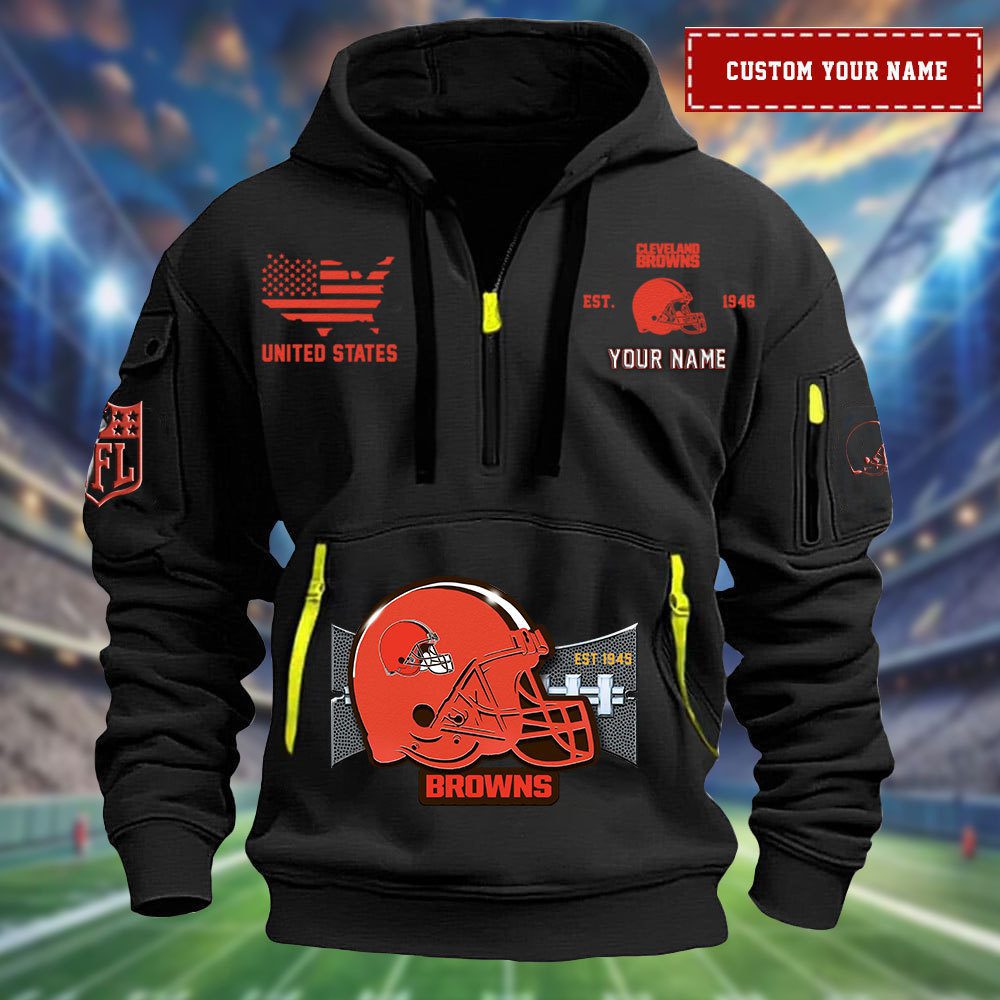 Cleveland Browns Personalized Big Logo Nfl Quarter Zip Hoodie For Fans
