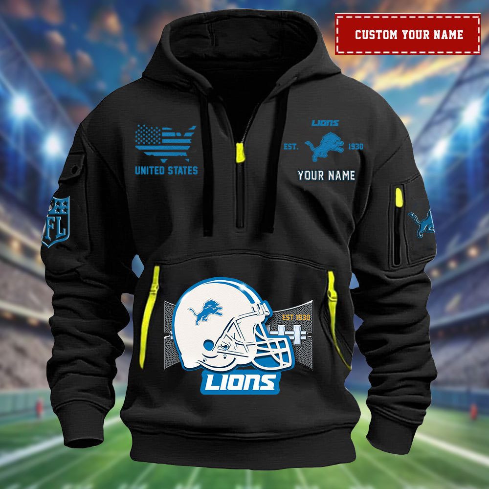 Detroit Lions Personalized Big Logo Nfl Quarter Zip Hoodie For Fans
