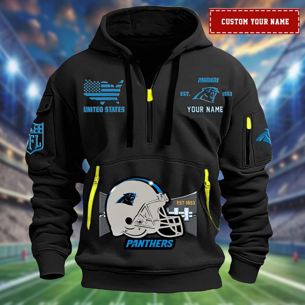 Carolina Panthers Personalized Big Logo Nfl Quarter Zip Hoodie For Fans