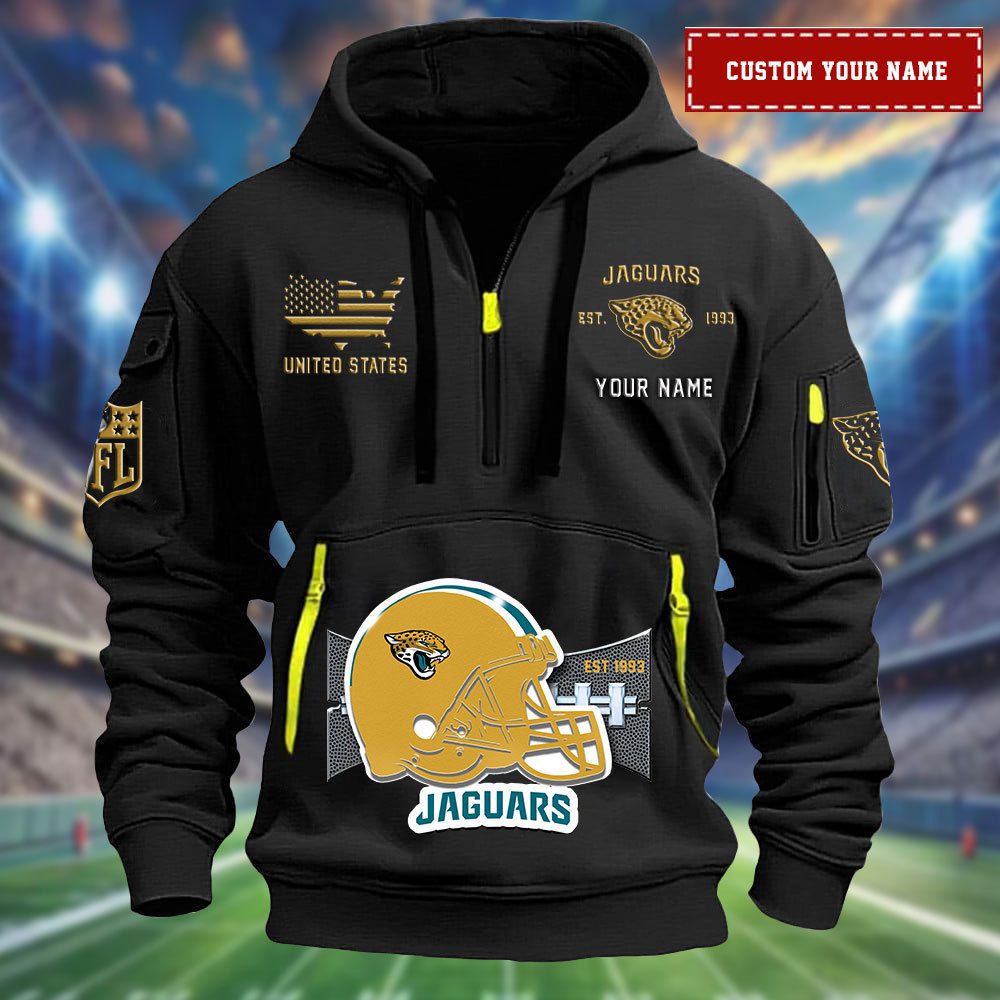 Jacksonville Jaguars Personalized Big Logo Nfl Quarter Zip Hoodie For Fans