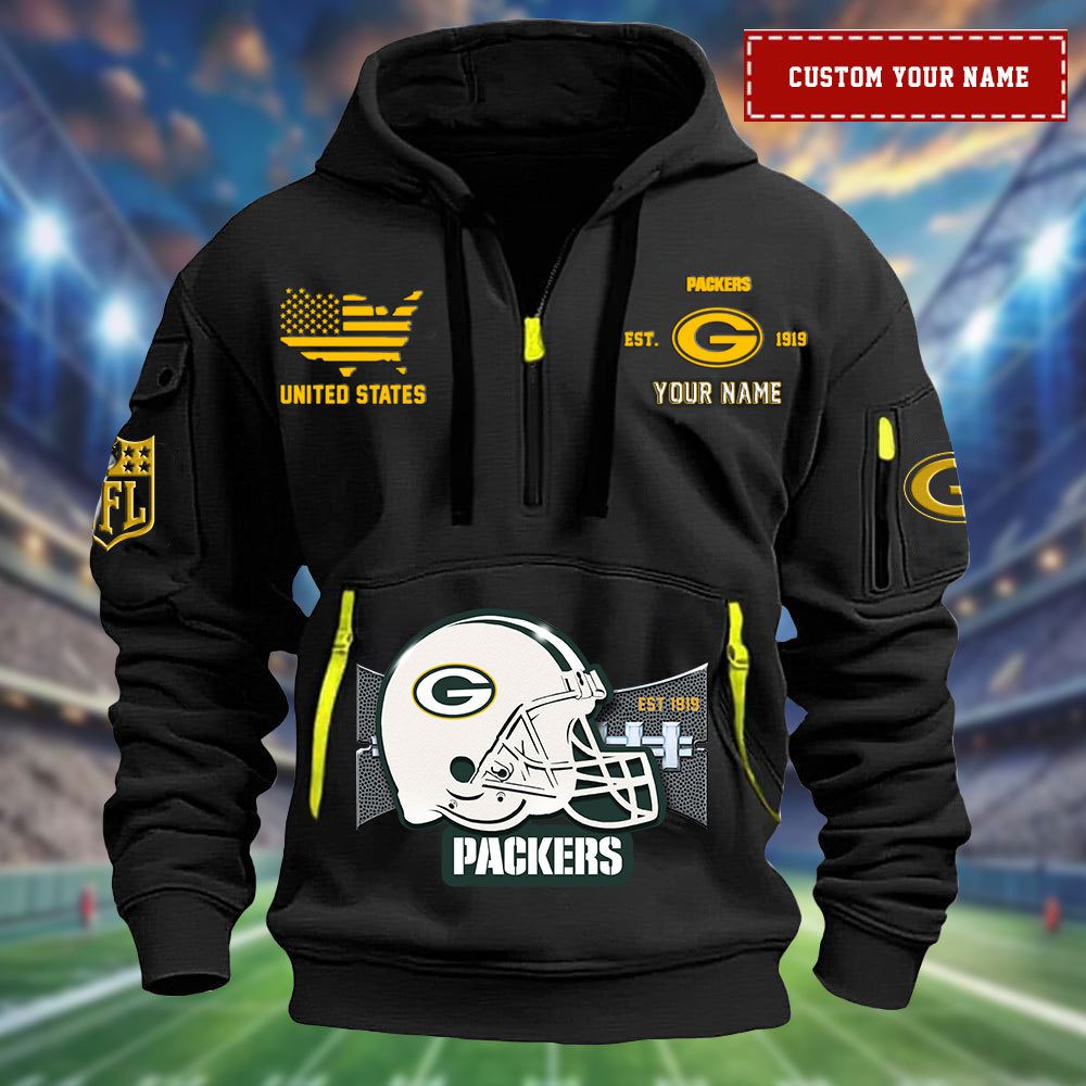 Green Bay Packers Personalized Big Logo Nfl Quarter Zip Hoodie For Fans