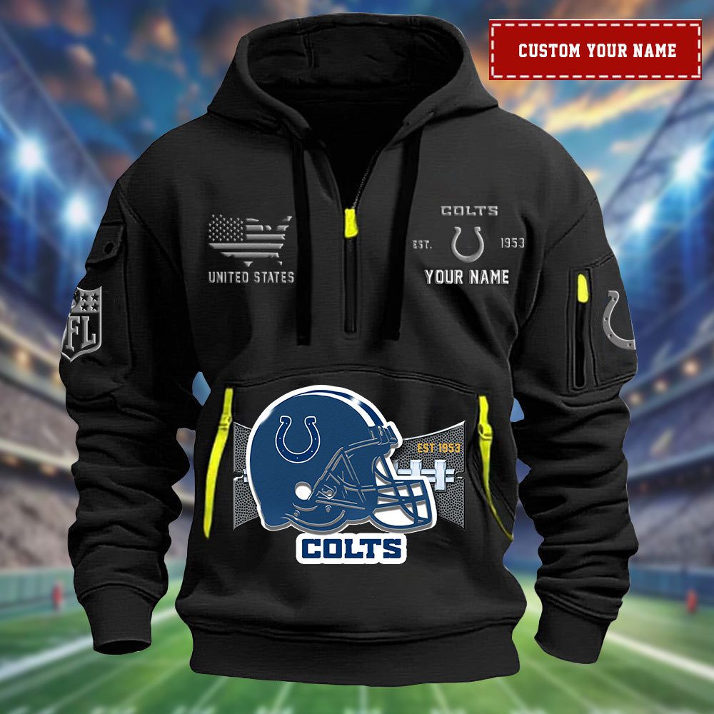 Indianapolis Colts Personalized Big Logo Nfl Quarter Zip Hoodie For Fans