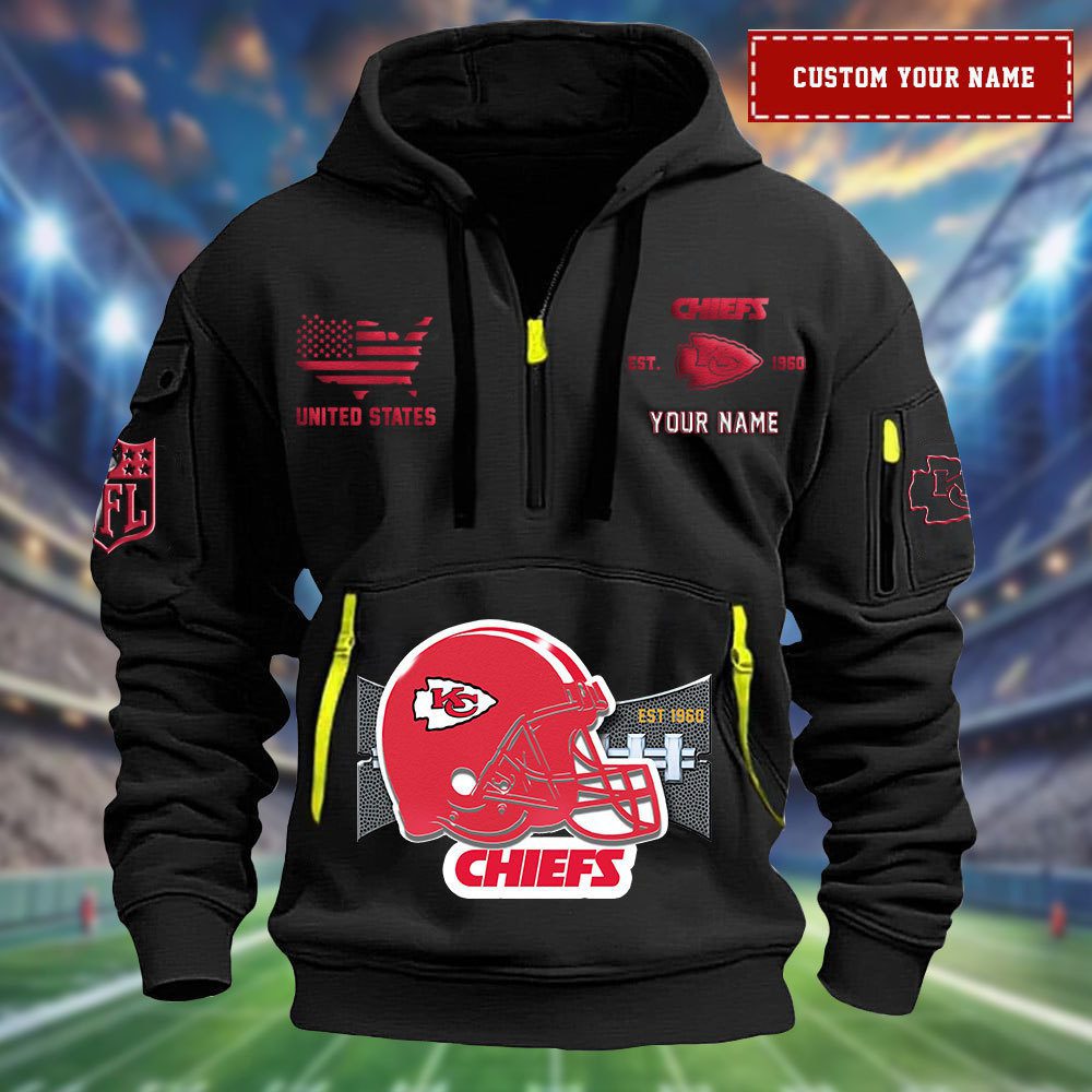 Kansas City Chiefs Personalized Big Logo Nfl Quarter Zip Hoodie For Fans