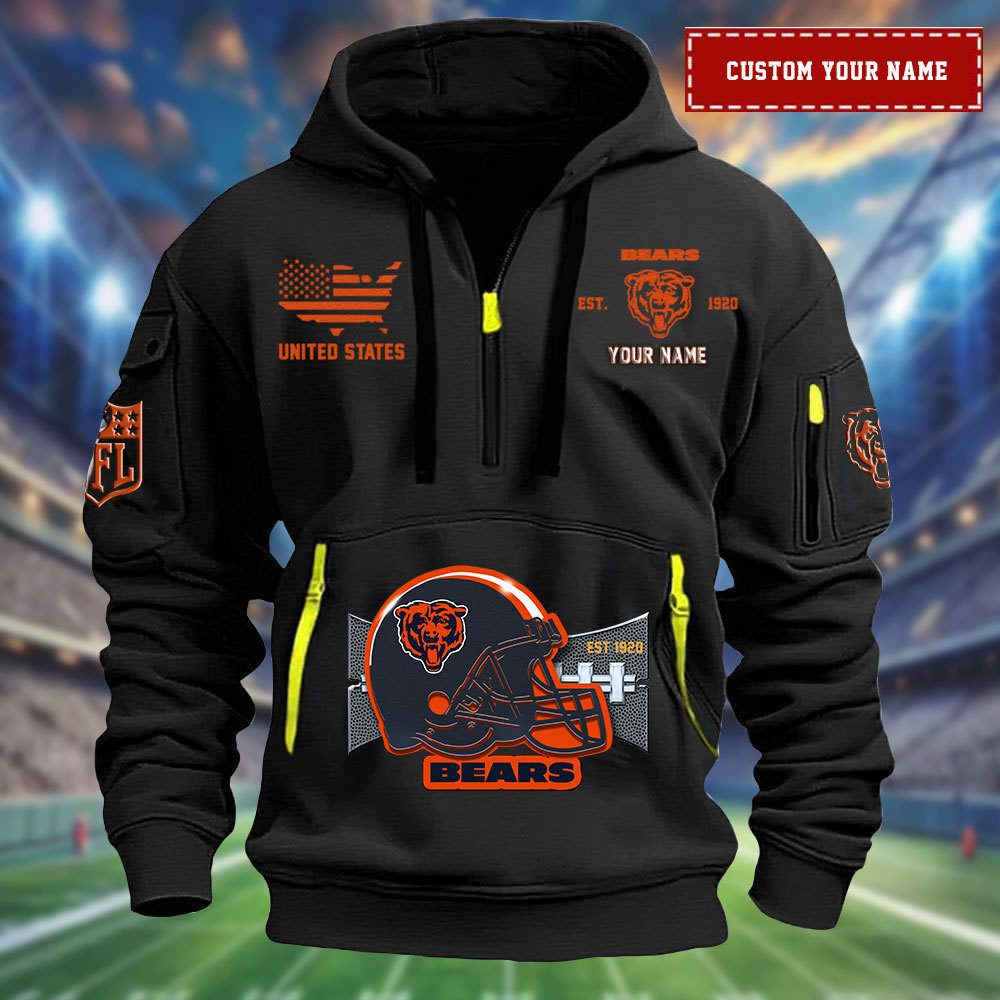 Chicago Bears Personalized Big Logo Nfl Quarter Zip Hoodie For Fans