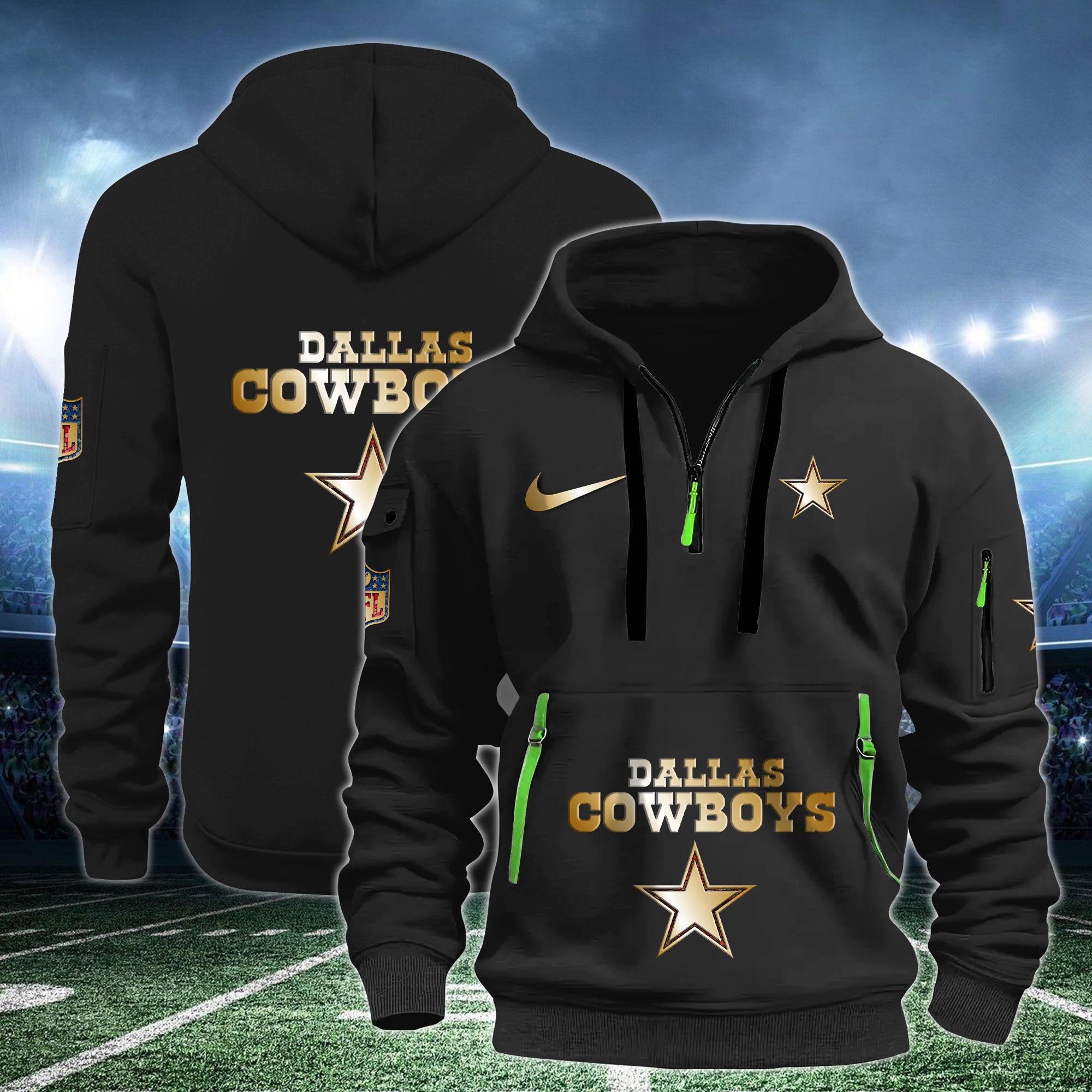Dallas Cowboys Nfl Swoosh Metal Logo Quarter Hoodie Zip