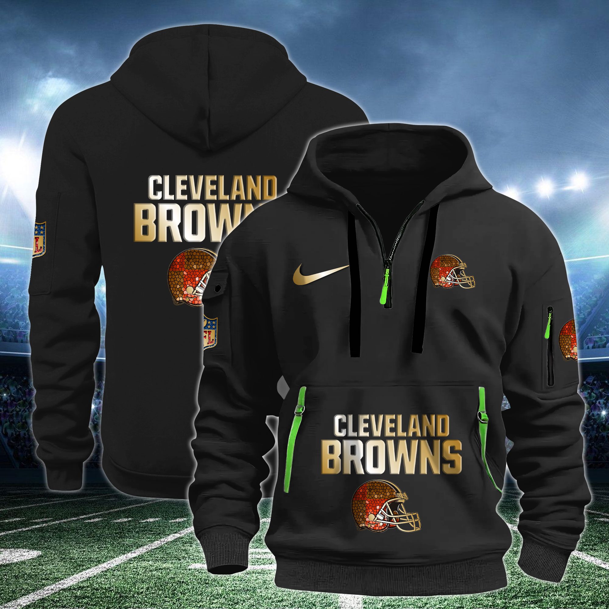 Cleveland Browns Nfl Swoosh Metal Logo Quarter Hoodie Zip