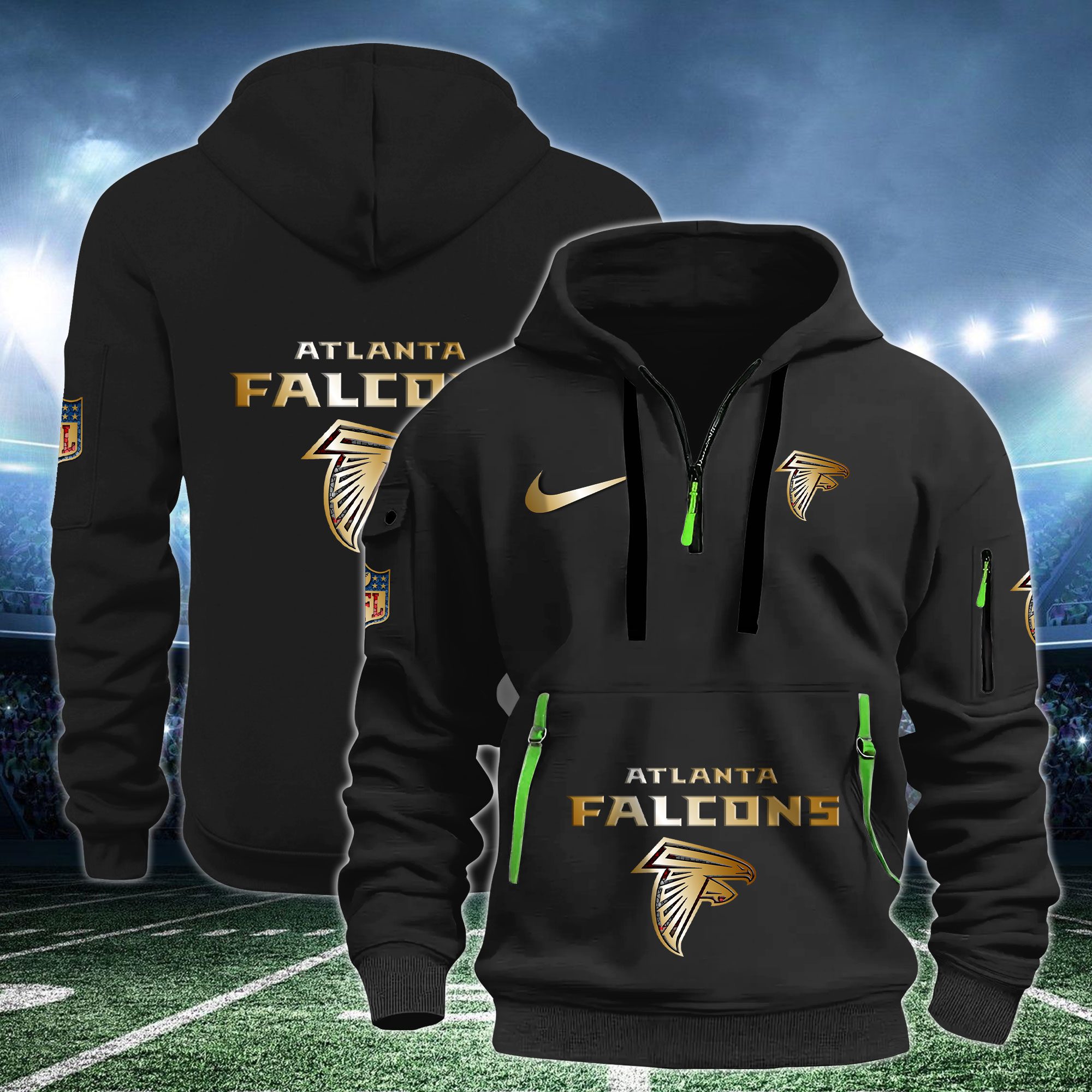 Atlanta Falcons Nfl Swoosh Metal Logo Quarter Hoodie Zip