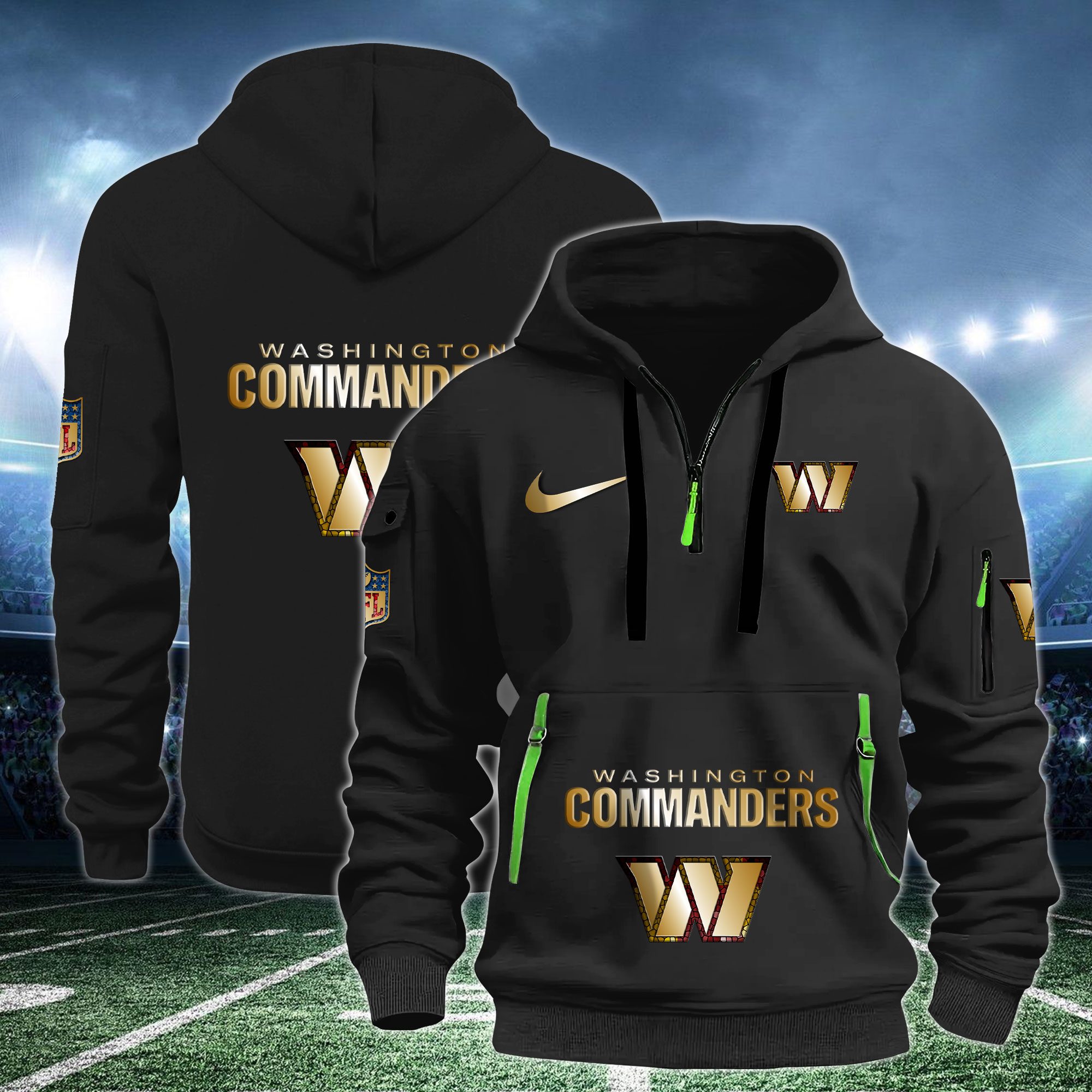 Washington Commanders Nfl Swoosh Metal Logo Quarter Hoodie Zip