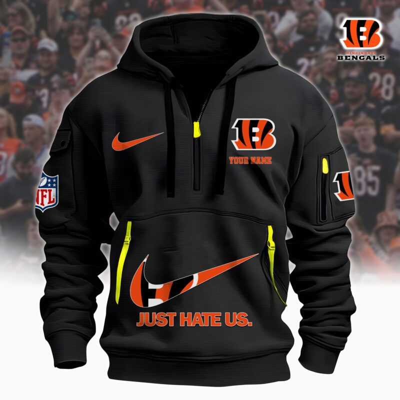 Cincinnati Bengals Nfl Personalized Just Hate Us Quarter Zip Hoodie