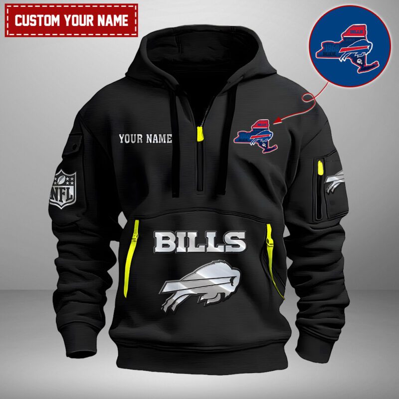 Buffalo Bills Nfl Personalized State Logo Quarter Zip Hoodie