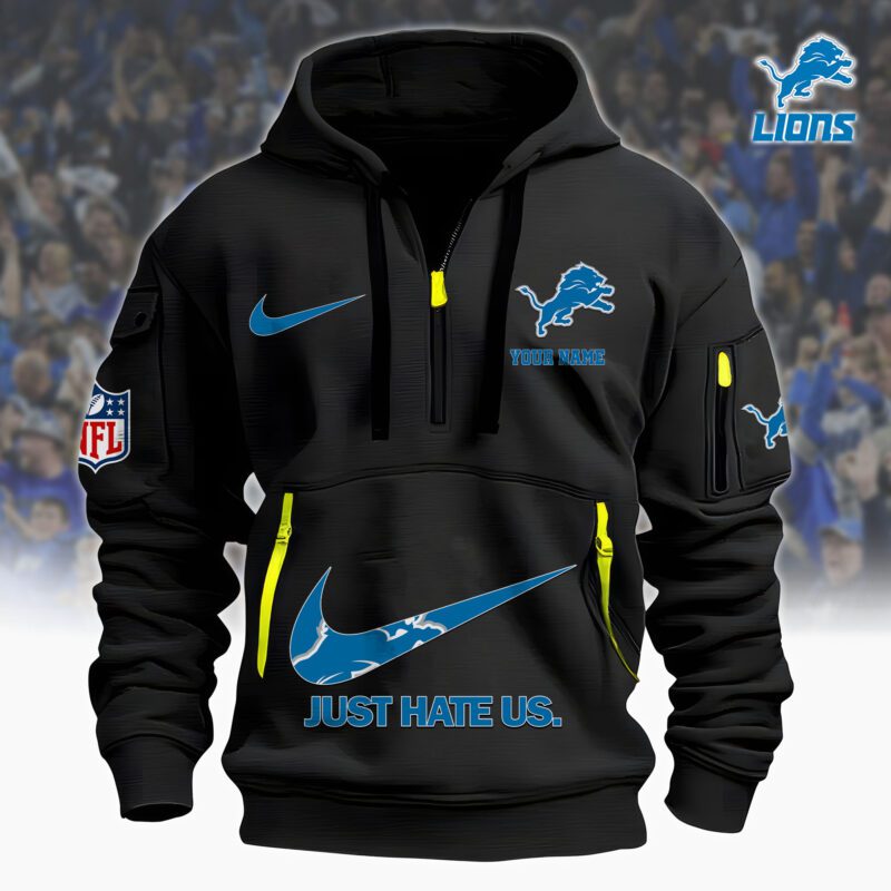 Detroit Lions Nfl Personalized Just Hate Us Quarter Zip Hoodie