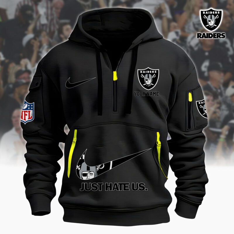 Las Vegas Raiders Nfl Personalized Just Hate Us Quarter Zip Hoodie