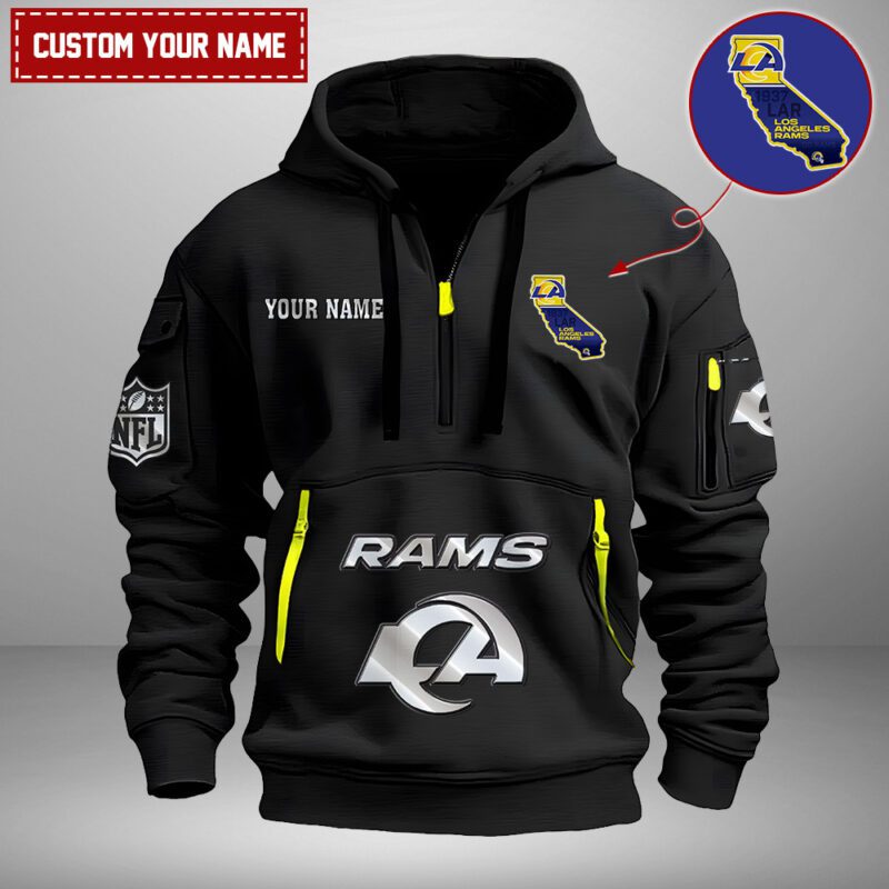Los Angeles Rams Nfl Personalized State Logo Quarter Zip Hoodie