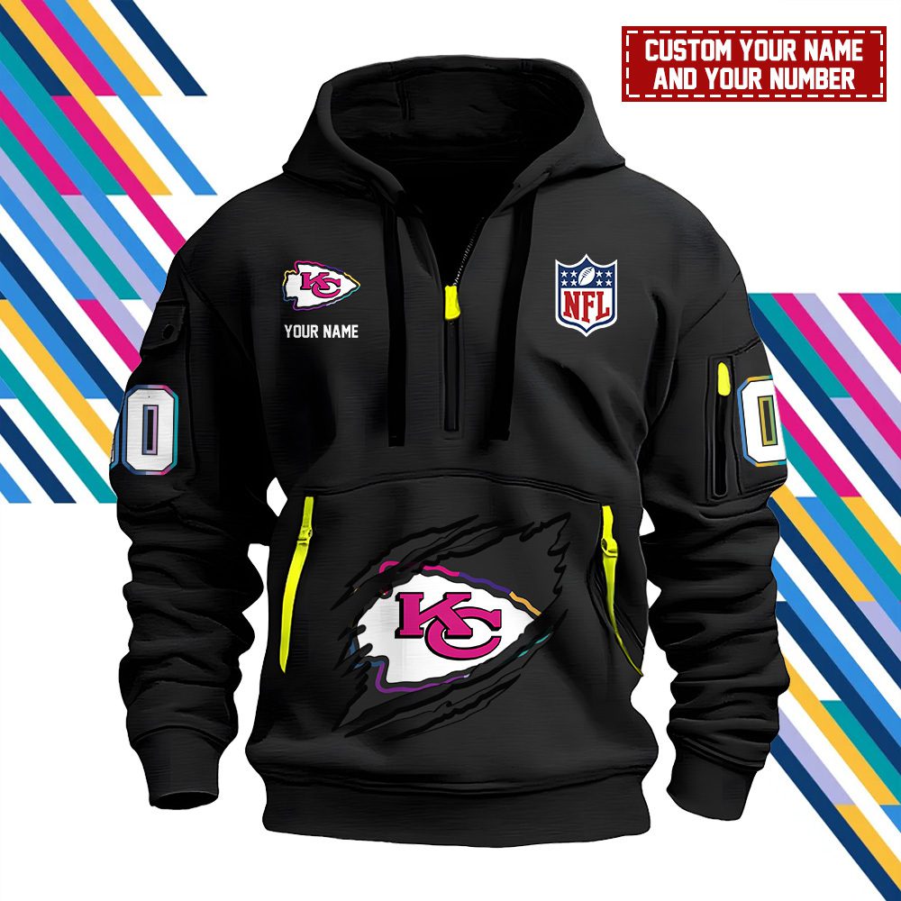 Kansas City Chiefs Personalized Nfl Crucial Catch Intercept Cancer Quarter Zip Hoodie