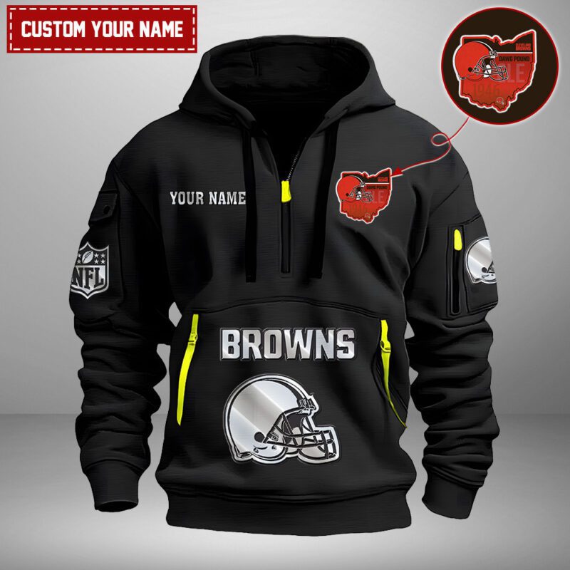 Cleveland Browns Nfl Personalized State Logo Quarter Zip Hoodie