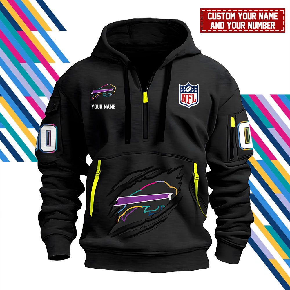 Buffalo Bills Personalized Nfl Crucial Catch Intercept Cancer Quarter Zip Hoodie