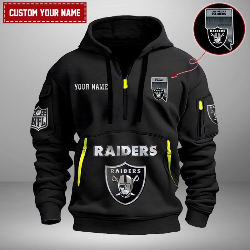 Las Vegas Raiders Nfl Personalized State Logo Quarter Zip Hoodie