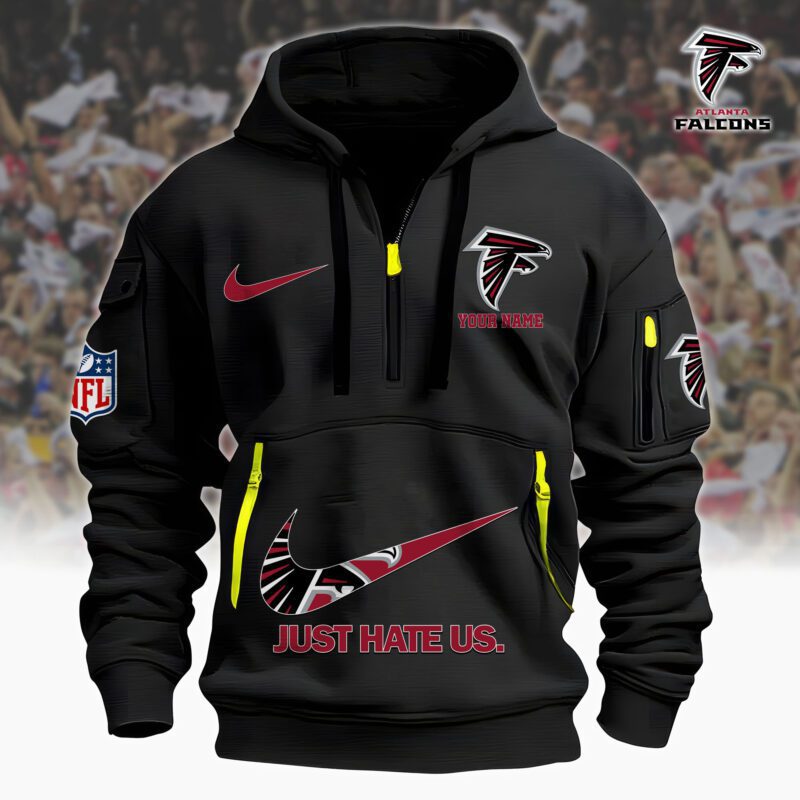 Atlanta Falcons Nfl Personalized Just Hate Us Quarter Zip Hoodie