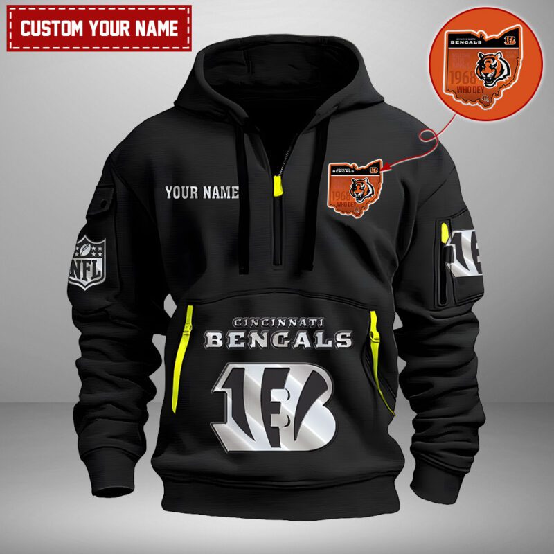 Cincinnati Bengals Nfl Personalized State Logo Quarter Zip Hoodie