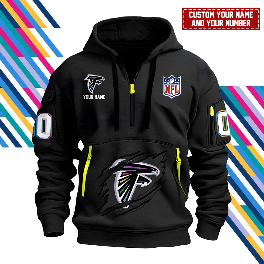 Atlanta Falcons Personalized Nfl Crucial Catch Intercept Cancer Quarter Zip Hoodie