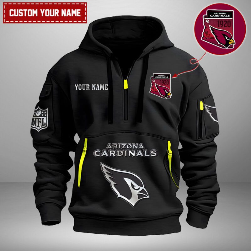 Arizona Cardinals Nfl Personalized State Logo Quarter Zip Hoodie