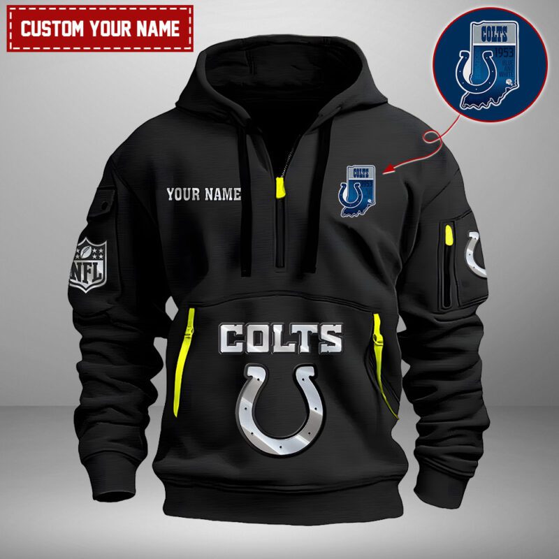 Indianapolis Colts Nfl Personalized State Logo Quarter Zip Hoodie