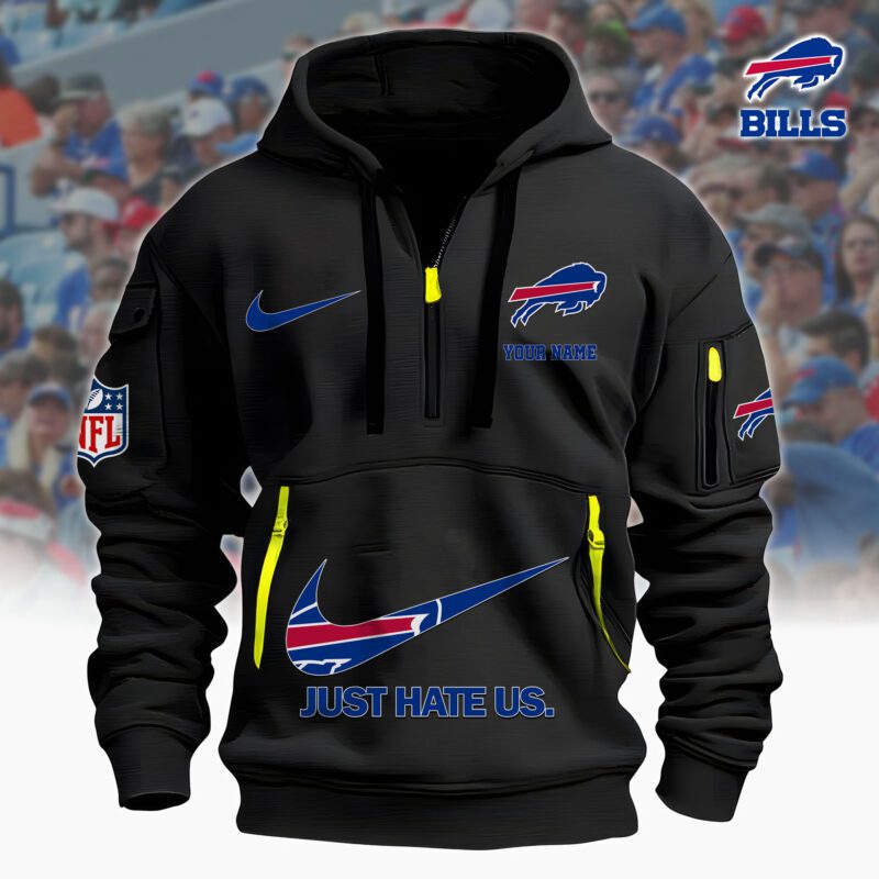 Buffalo Bills Nfl Personalized Just Hate Us Quarter Zip Hoodie