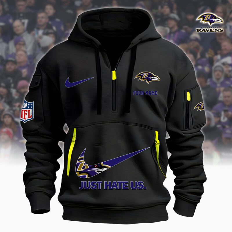 Baltimore Ravens Nfl Personalized Just Hate Us Quarter Zip Hoodie
