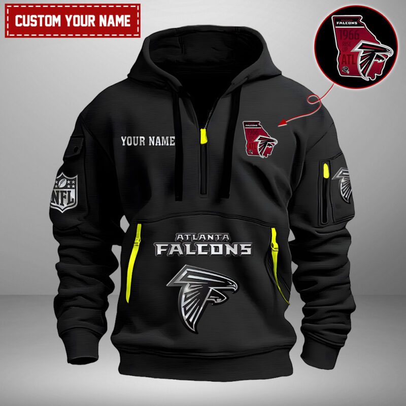 Atlanta Falcons Nfl Personalized State Logo Quarter Zip Hoodie