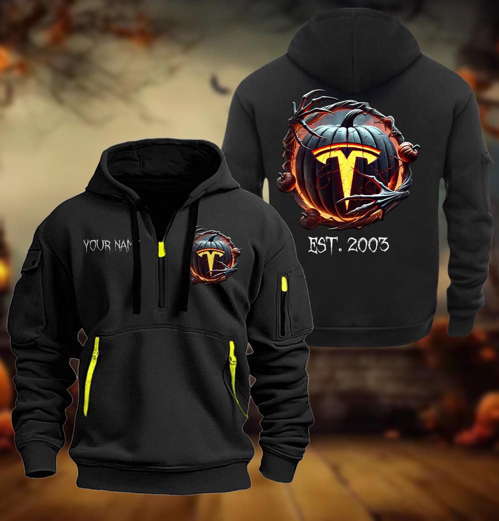 Testla Halloween Style Spooky Season Quarter Zip Hoodie