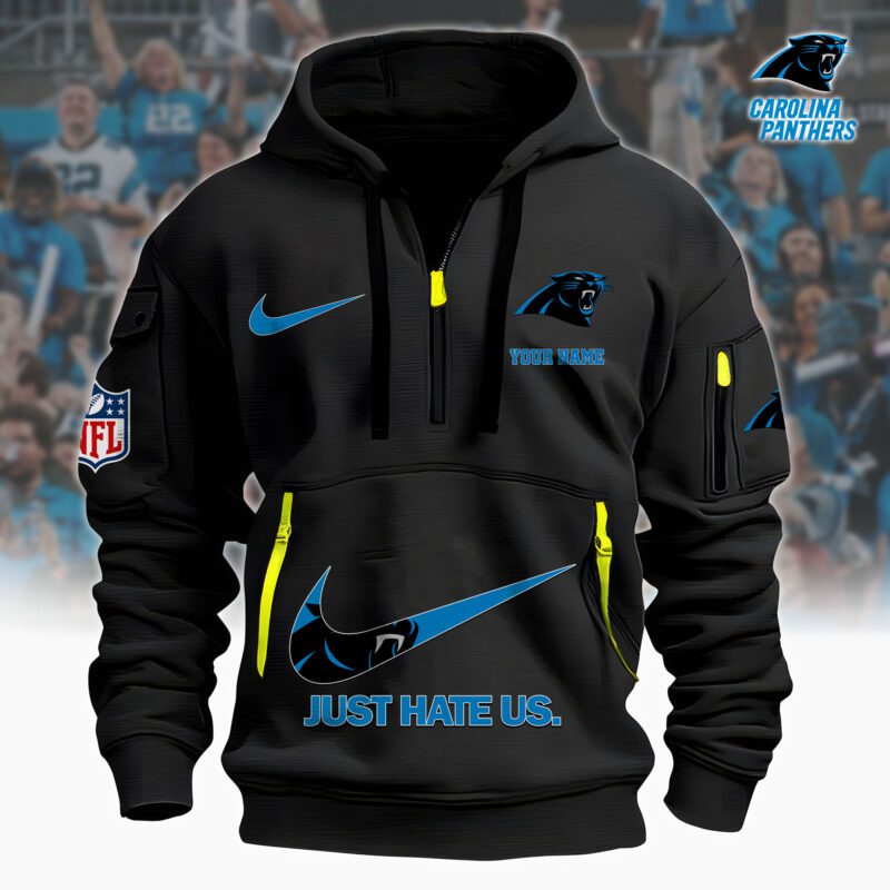 Carolina Panthers Nfl Personalized Just Hate Us Quarter Zip Hoodie