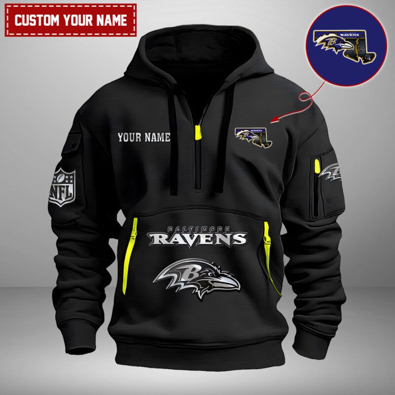 Baltimore Ravens Nfl Personalized State Logo Quarter Zip Hoodie