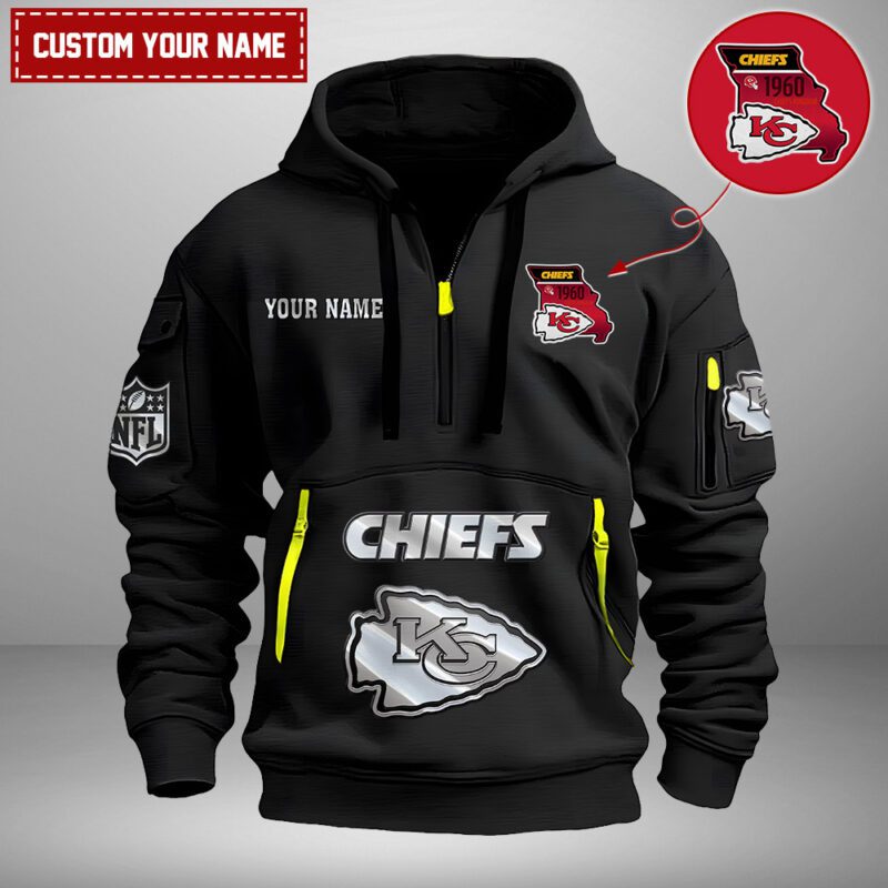 Kansas City Chiefs Nfl Personalized State Logo Quarter Zip Hoodie