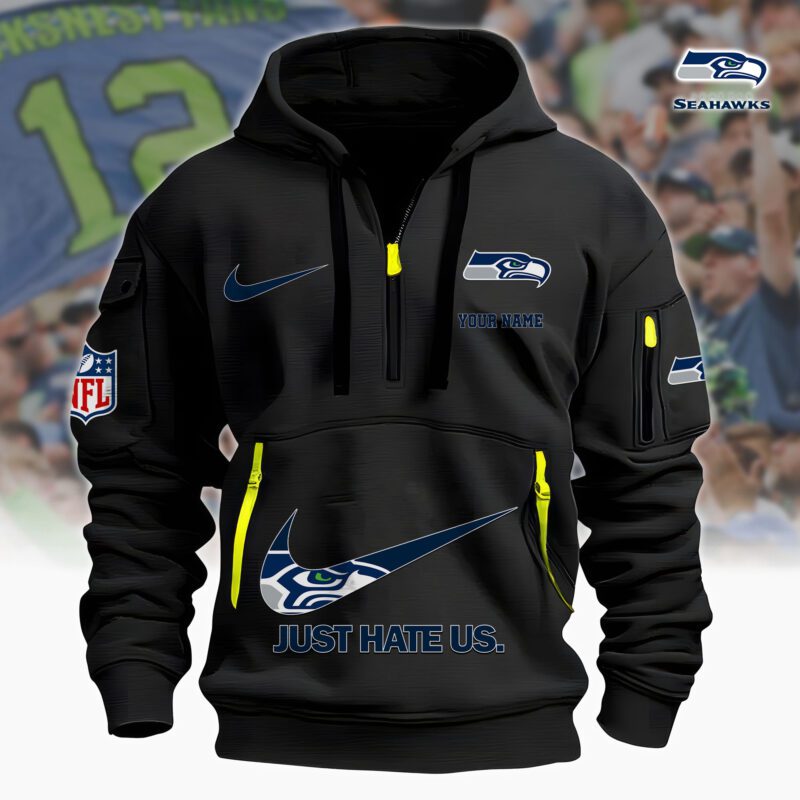 Seattle Seahawks Nfl Personalized Just Hate Us Quarter Zip Hoodie