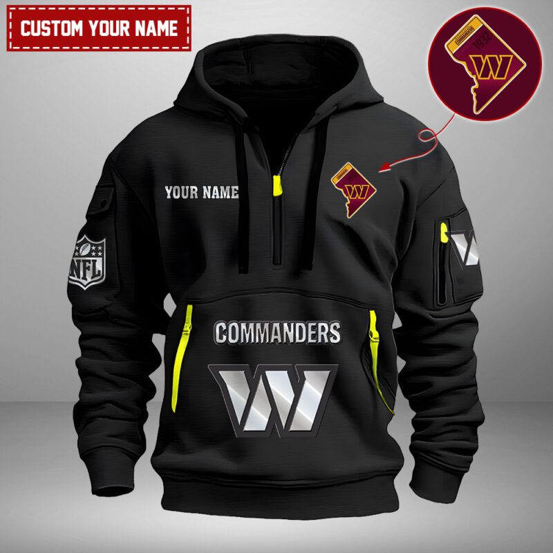 Washington Commanders Nfl Personalized State Logo Quarter Zip Hoodie