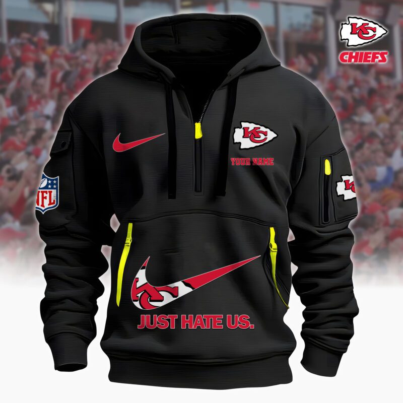 Kansas City Chiefs Nfl Personalized Just Hate Us Quarter Zip Hoodie