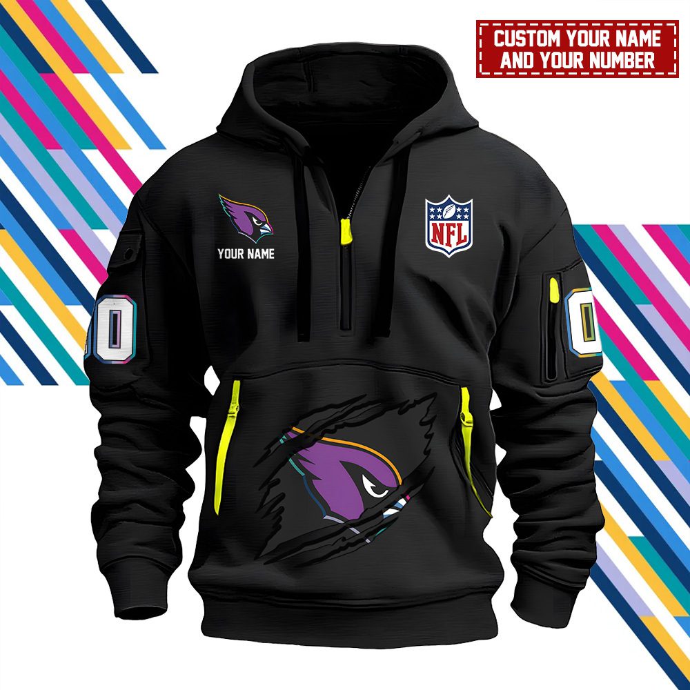 Arizona Cardinals Personalized Nfl Crucial Catch Intercept Cancer Quarter Zip Hoodie