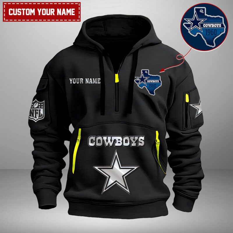 Dallas Cowboys Nfl Personalized State Logo Quarter Zip Hoodie