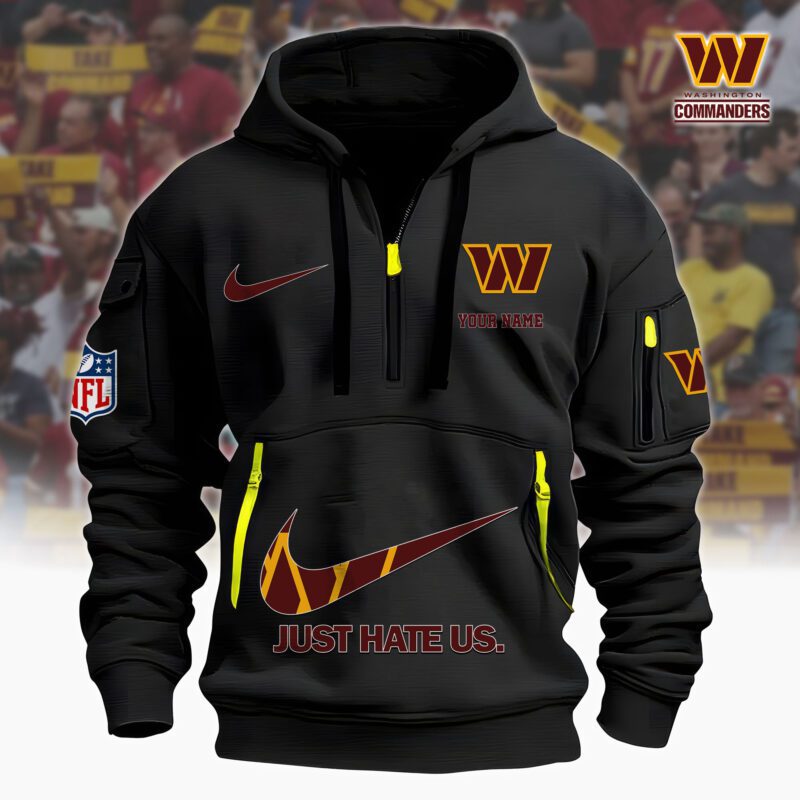 Washington Commanders Nfl Personalized Just Hate Us Quarter Zip Hoodie