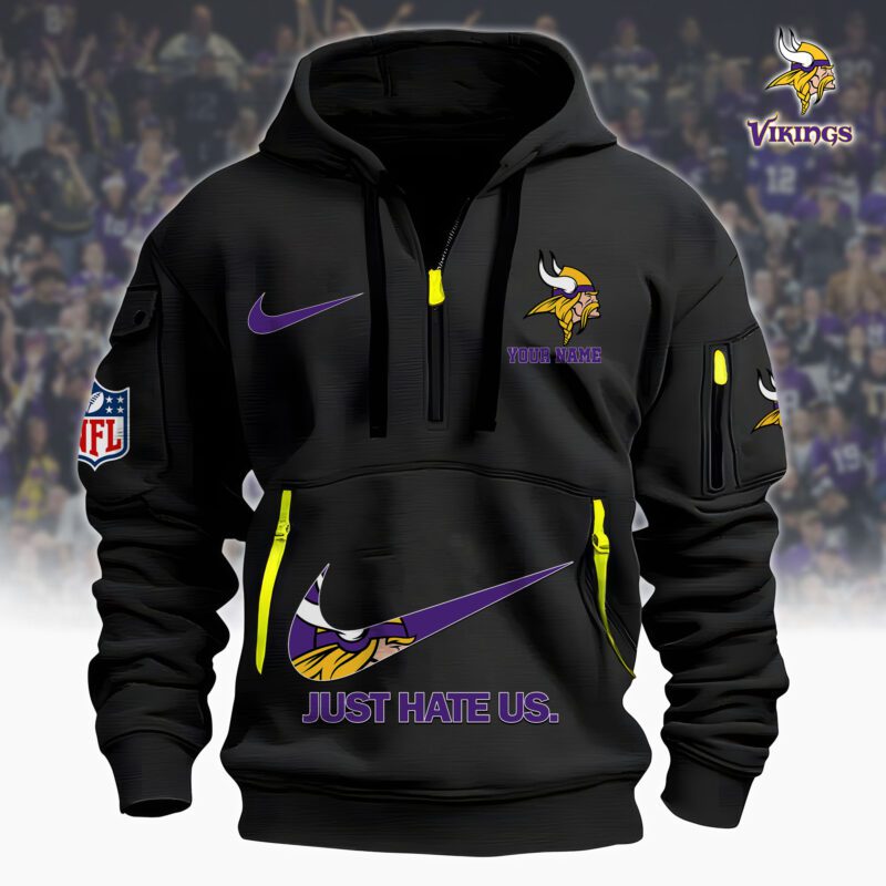 Minnesota Vikings Nfl Personalized Just Hate Us Quarter Zip Hoodie