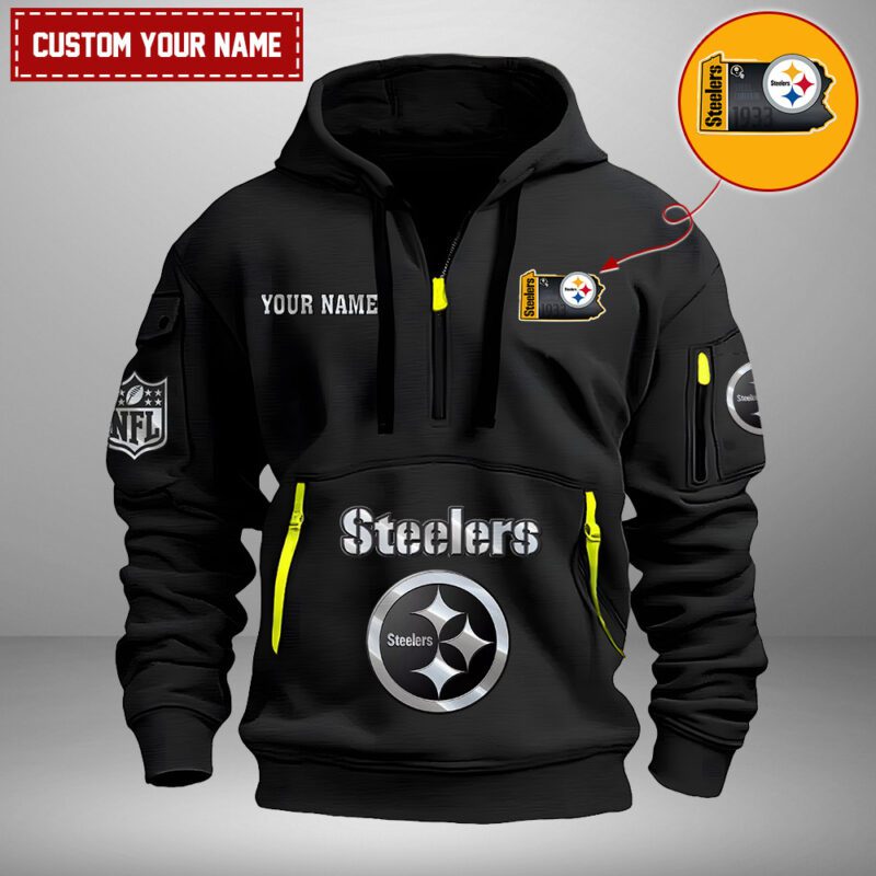 Pittsburgh Steelers Nfl Personalized State Logo Quarter Zip Hoodie