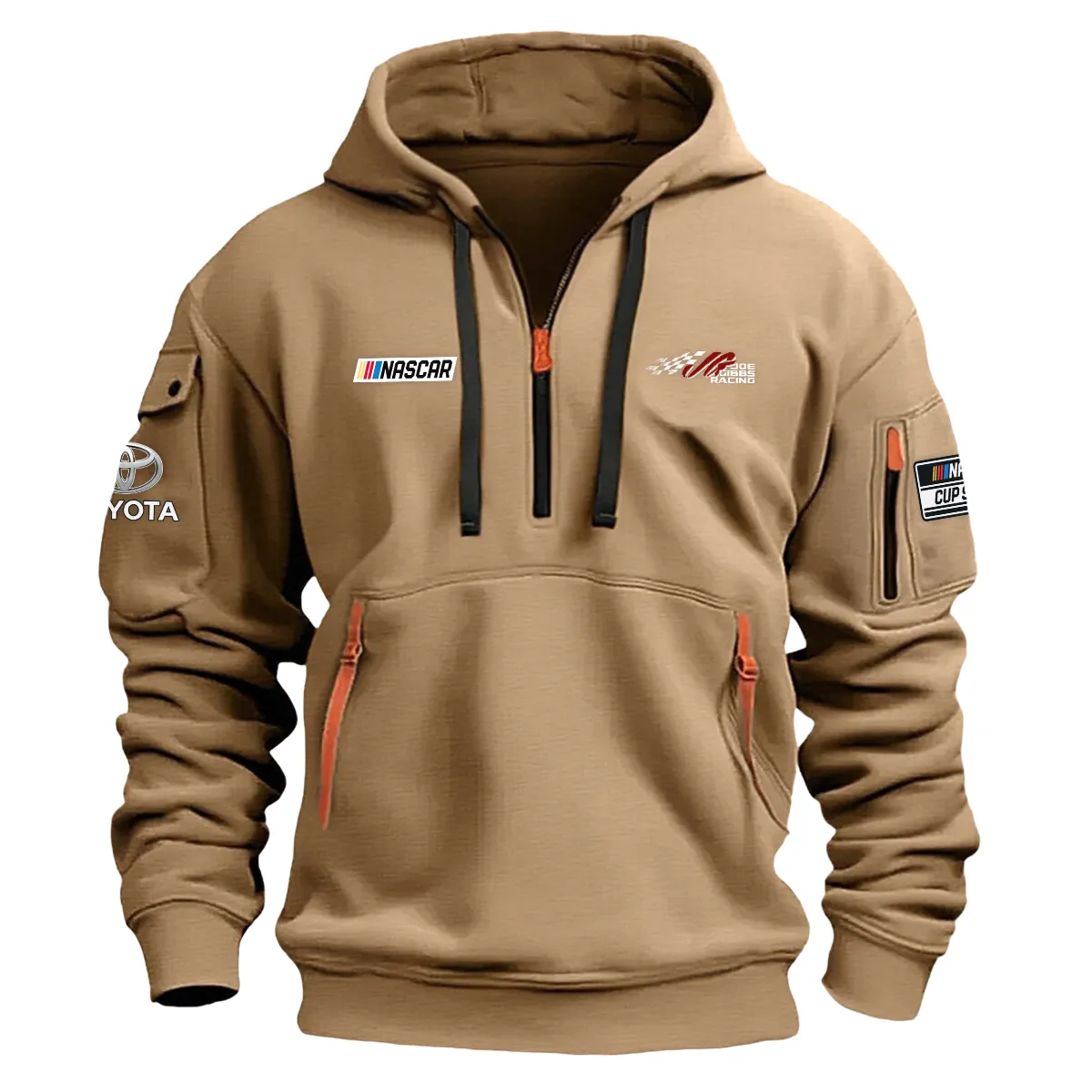 Joe Gibbs Racing Nascar Cup Series Color Khaki Quarter Zip Hoodie